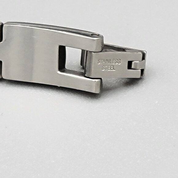 Stainless Steel Mens Bracelet 8 Inch Silver Tone Link Chain Fold Over Clasp - Picture 5 of 6